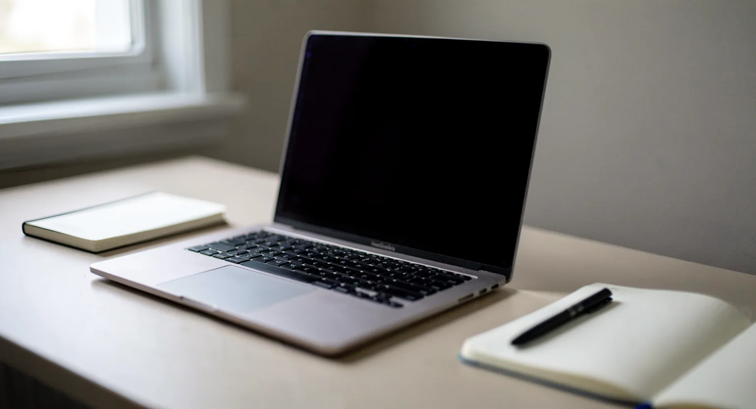 Otwarty laptop i notatnik na biurku