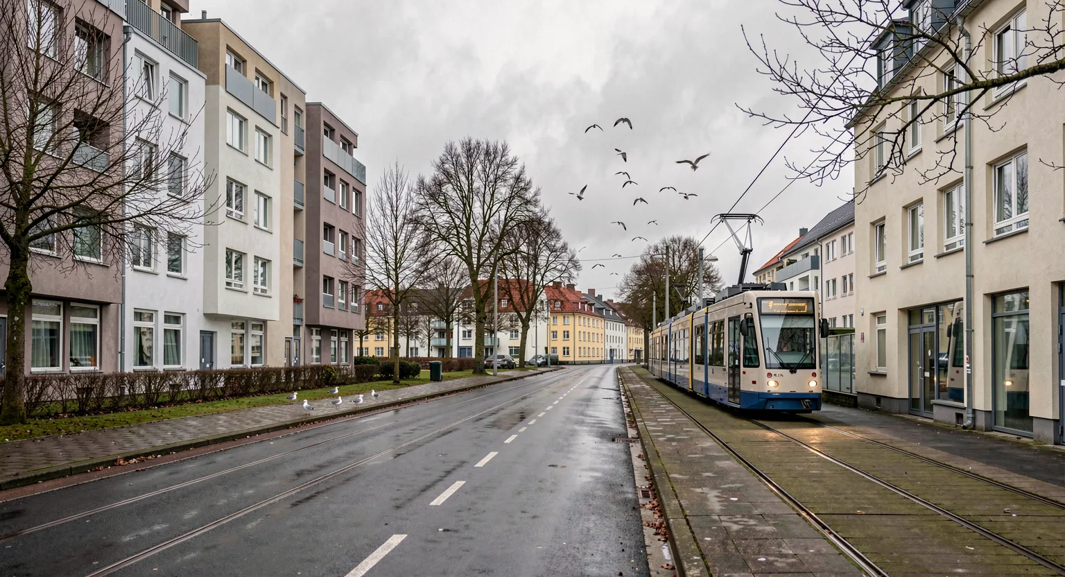 Tramwaj na ulicy nadmorskiego miasta