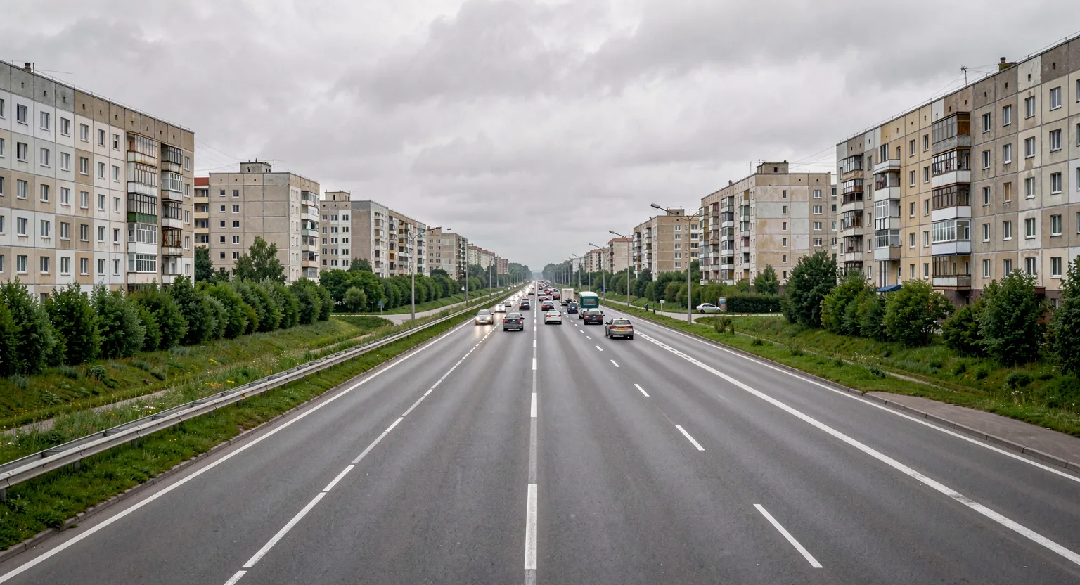 Szeroka wielopasmowa droga łącząca dwa miasta